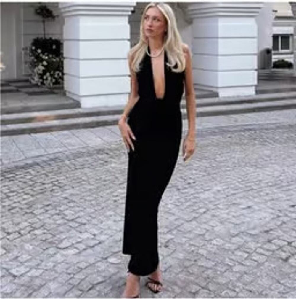 Nwt ZARA Black Draped Halter Backless Maxi Dress Size Small